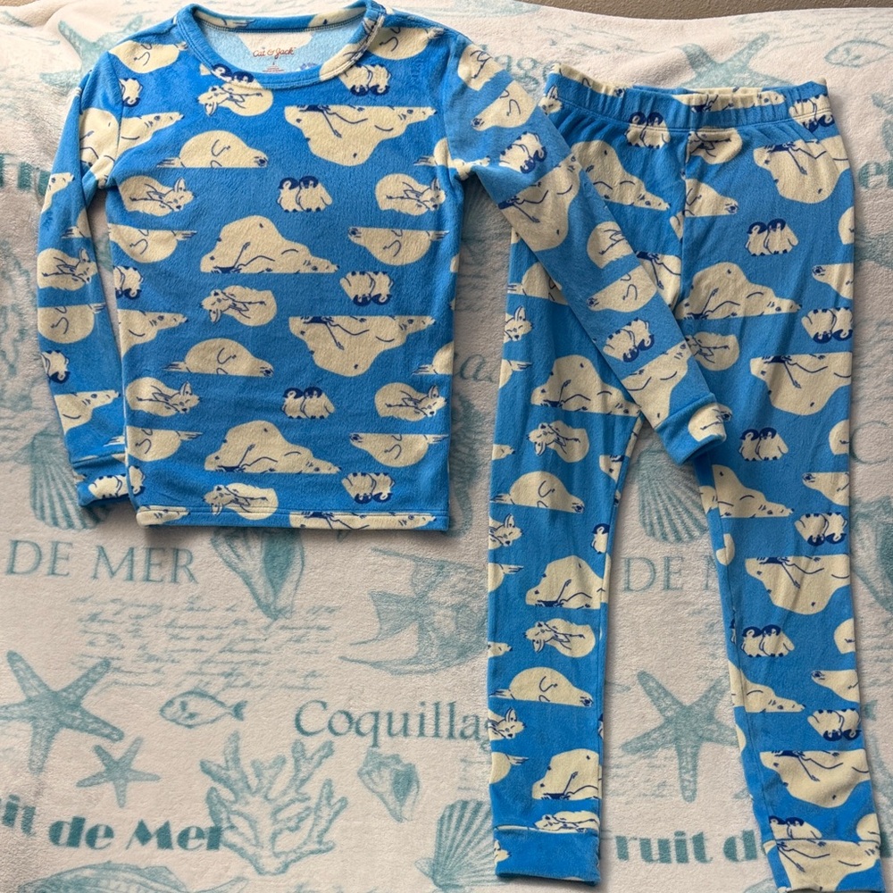 5️⃣ FOR 2️⃣0️⃣ SALE 🏷️ Cat & Jack Blue Snuggly Soft Print Kids Pajama Set Size 8